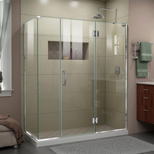 DreamLine Unidoor-X Glass Shower Enclosure - 4-Panel - 64.5-in x 30.38-in x 72-in - Chrome
