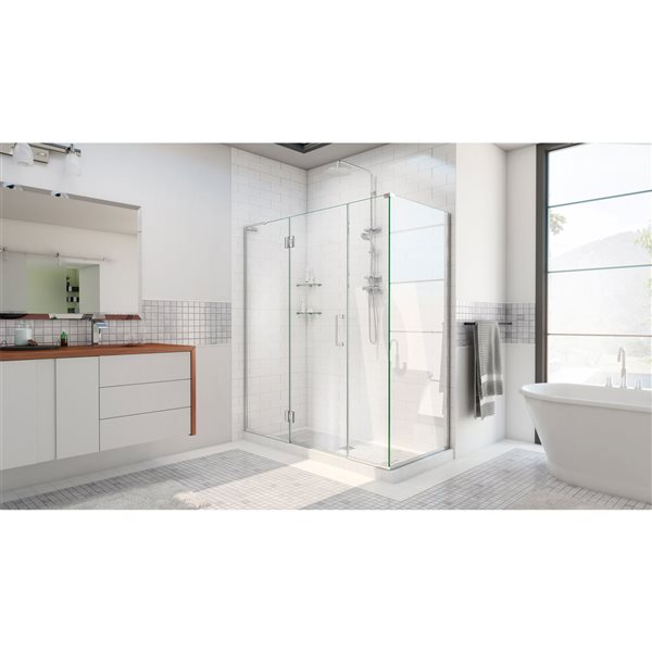 Unidoor-X 48 x 30 3/8 x 72 Frameless Hinged 10mm Pivot Shower Enclosure in Chrome
