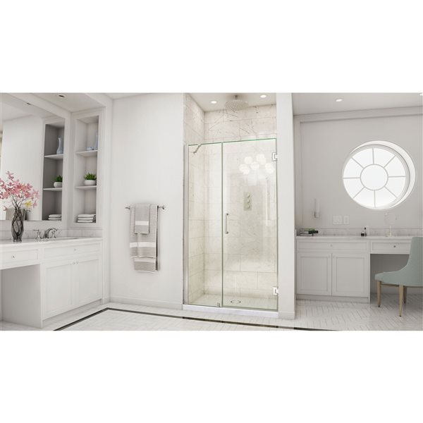 Unidoor 45-46 x 72 Frameless Hinged Pivot Shower Door with Support Arm in Brushed Nickel with 10mm Tempered Glass