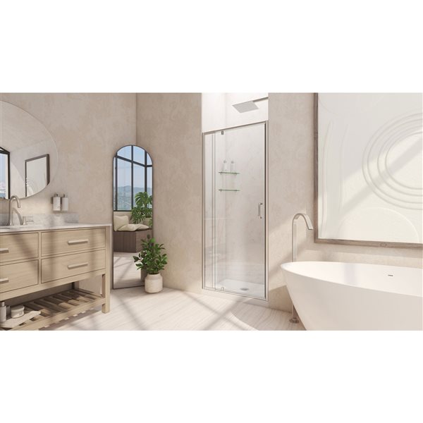 Flex 38-42 x 72 Semi-Frameless Pivot 6mm Shower Door in Brushed Nickel