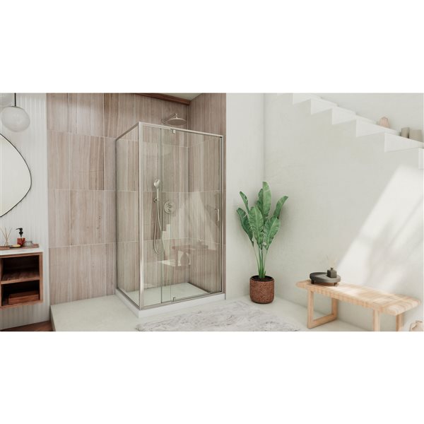 Flex 34 1/2 x 44-48 x 72 in H Semi-Frameless Pivot Shower Enclosure in Brushed Nickel