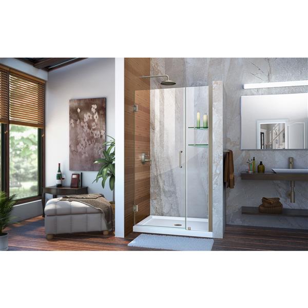 DreamLine Unidoor Frameless Shower Door - 35-36-in x 72-in - Brushed Nickel