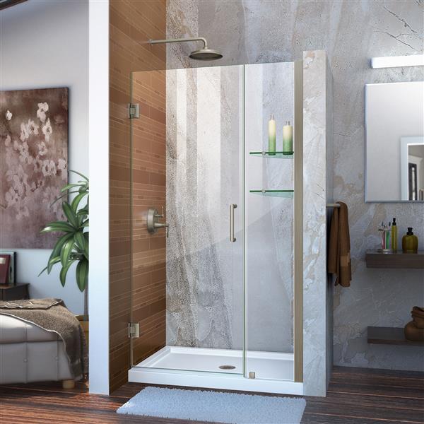 DreamLine Unidoor Frameless Shower Door - 35-36-in x 72-in - Brushed Nickel