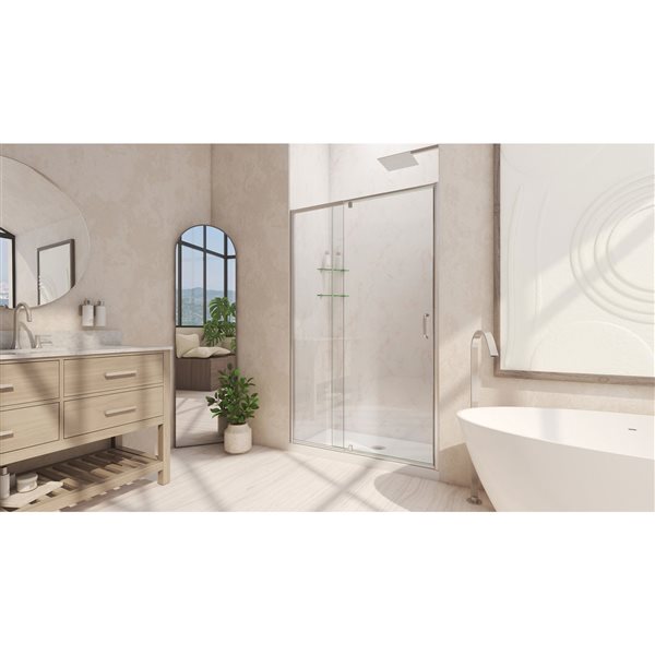 Flex 44-48 x 72 Semi-Frameless Pivot 6mm Shower Door in Brushed Nickel