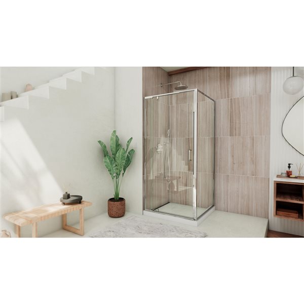 Flex 30 1/2 x 28-32 x 72 Semi-Frameless Pivot 6mm Shower Enclosure in Chrome