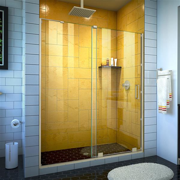 Porte de douche en verre Mirage-Z de DreamLine, 56-60 po x 72 po, nickel brossé