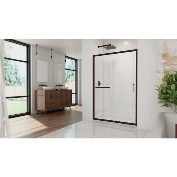 Infinity-Z 44-48 x 72 Semi-Frameless Sliding Shower Door, Clear 6mm Tempered Glass in Oil Rubbed Bronze