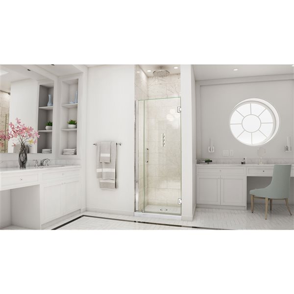 Unidoor 36-37 x 72 Frameless Hinged Pivot Shower Door in Chrome with 10mm Tempered Glass