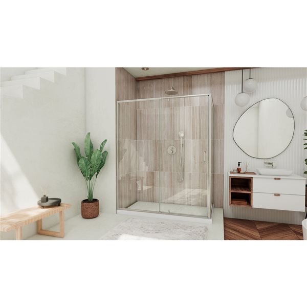 Flex 34 1/2 x 56-60 x 72 Semi-Frameless Pivot Shower Enclosure in Brushed Nickel