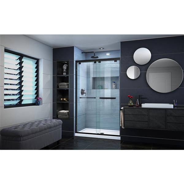 Encore 44-48 x 76 Semi-Frameless Bypass 8mm Shower Door in Satin Black