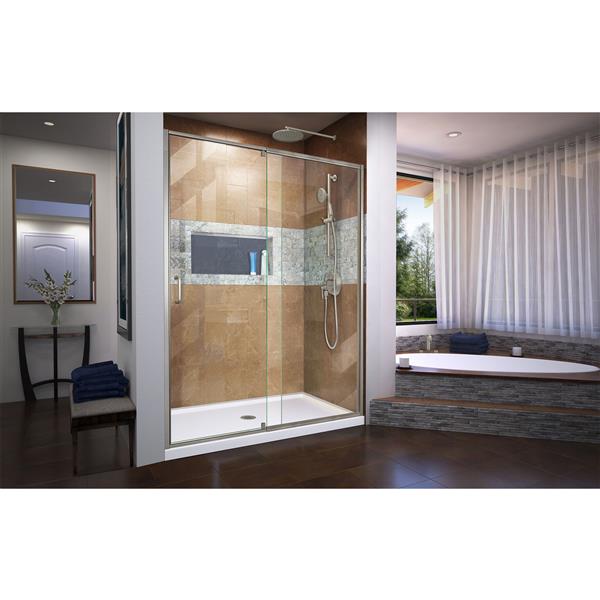 Porte de douche en verre Flex de DreamLine, 56-60 po x 72 po, nickel brossé