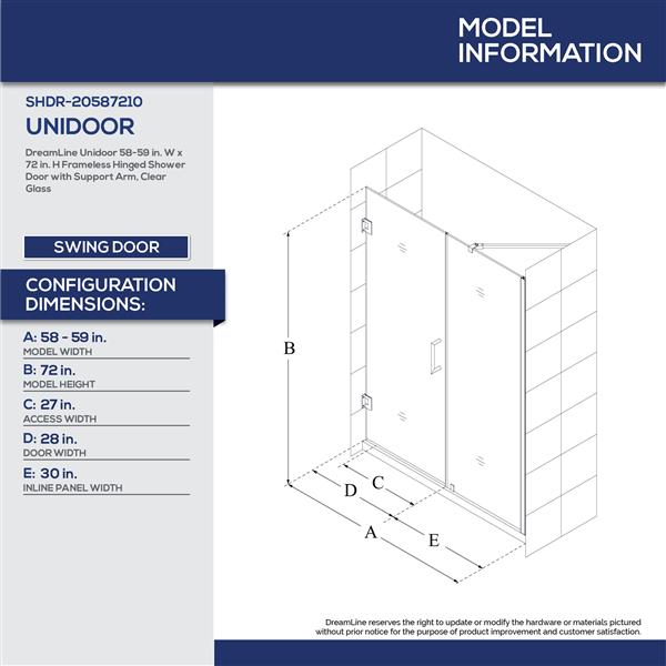 DreamLine Unidoor 58-59-in x 72-in Chrome Shower Door