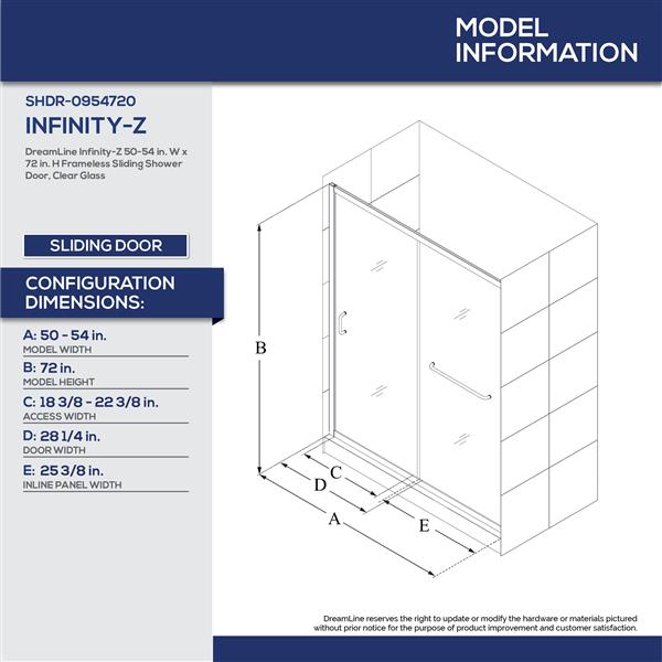 DreamLine Infinity-Z 50-54-in x 72-in Clear Glass/Chrome Shower Door