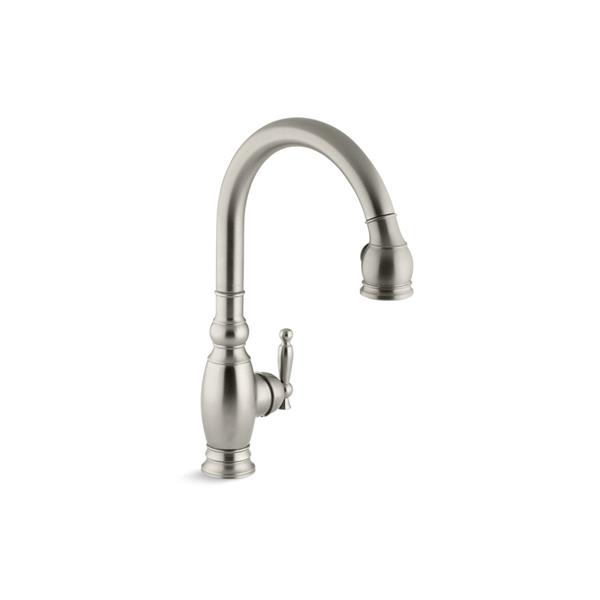 Robinet d'évier de cuisine Vinnata de KOHLER à 1 ou 3 trous, nickel vibrant brossé