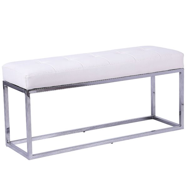 Plata Decor Cisne Metal Bench and White fabric - 17-in x 39-in x 12-in