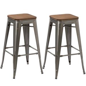 Plata Decor Tolix Metal Bar Stool with Wood Top - Gunmetal - 26-in - Set of 2