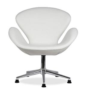 Plata Decor Swan Lounge Chair - Genuine Leather - White and Chrome