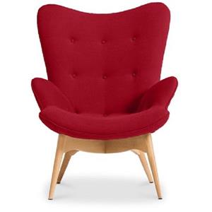 Plata Decor Hudson Lounge Chair - Red Velvet and Wood
