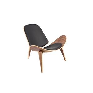Plata Decor Shell Lounge Chair - Wood/Faux Leather Black