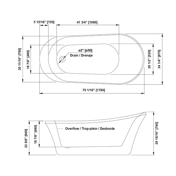 Ove Decors Rachel White Tub With Faucet 70 In 29btc Rach70 007mo
