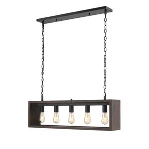 Lustre suspendu linéaire Flances V d'OVE Décors en bois brun fonce, 5 lumières