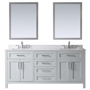 Meuble-lavabo double Tahoe, fini gris, comptoir de marbre et miroirs, 72 po