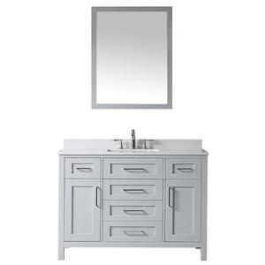 Meuble-lavabo Tahoe d'OVE Décors, fini gris, comptoir marbre, miroir, 48 po