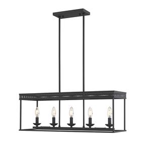 Luminaire suspendu Henry V d'OVE Décors, rectangulaire à cinq ampoules, noir