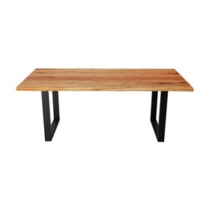 Table en acacia  MobX bords naturels 80 po pattes en U métal noir