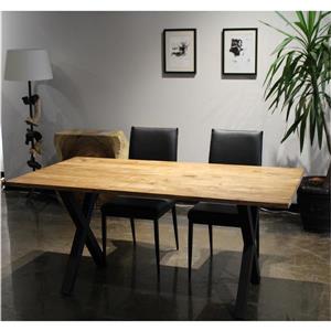 Corcoran Acacia Straight Edge Solid Wood Table - 67-in - Black Metal X Legs