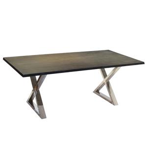Table en acacia gris de Corcoran, 80 po, pattes en X en acier inoxydable
