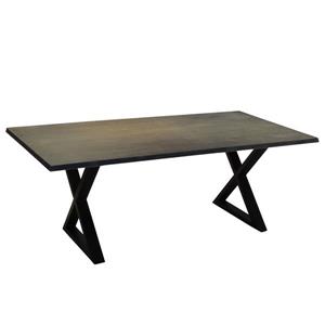 Table en acacia gris de Corcoran, 80 po, pattes en X en métal noir