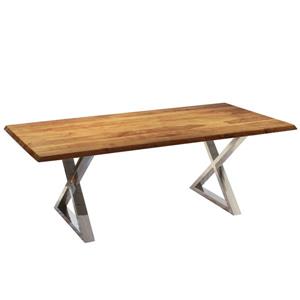 Corcoran Acacia Dining Table - 80-in - Stainless Steel X Legs