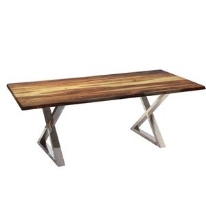 Corcoran Sheesham Dining Table - 80-in - Stainless Steel X Legs