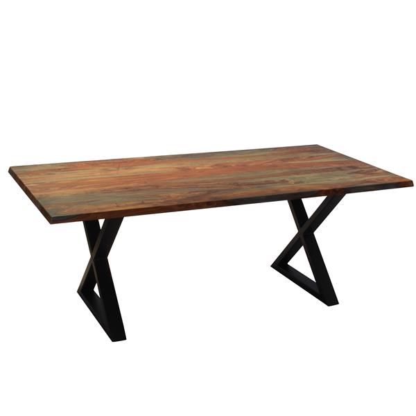 MobX Gray Sheesham Dining Table - 80-in - Black Metal X Legs