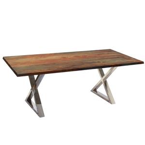 Table en bois de sheesham gris de Corcoran, 80 po, pattes en X en acier inoxydable