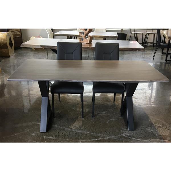 MobX Gray Acacia Live Edge Table - 67-in- Black Metal X Legs