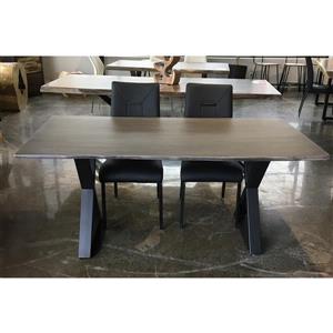 Corcoran Gray Acacia Live Edge Table - 67-in- Black Metal X Legs