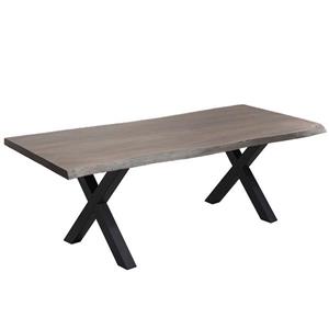 Table en bois d'acacia gris de Corcoran, 84 po, bords naturels, pattes en X en métal noir