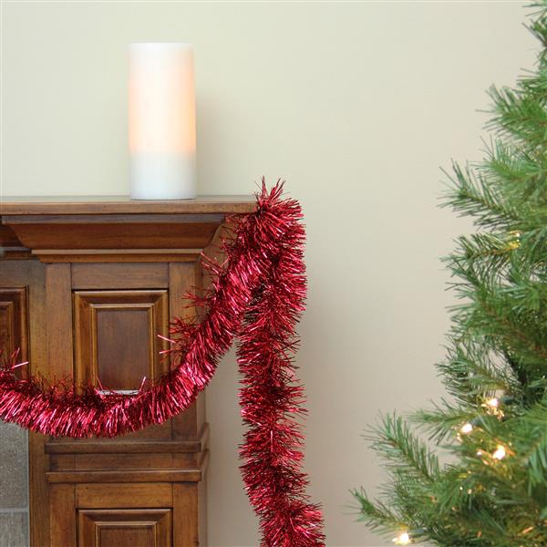Northlight Festive Christmas Foil Tinsel Garland - 50-ft - Shiny Red