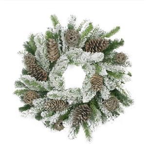Allstate Flocked Pine Cone and Twig Ball Christmas Wreath - 24-in - Green