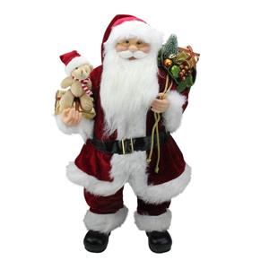 Northlight Santa Claus Christmas Figure with Teddy Bear and Gift Bag