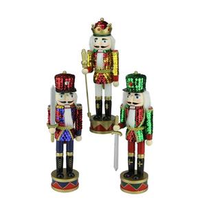 Nutcracker FactoryWooden Sequin Jacket Christmas Nutcracker - Set of 3 - 14-in