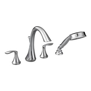 Robinet de bain romain Eva de Moen, douchette intégrée, 2 poignées, chrome