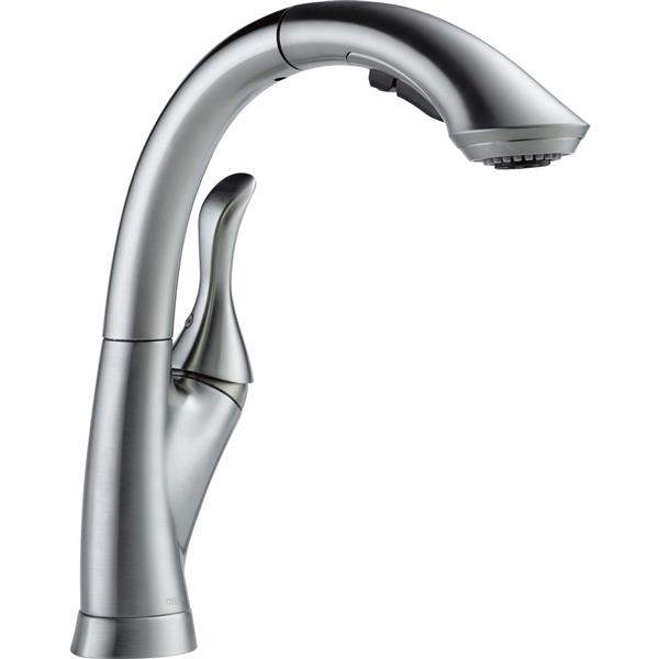 Delta linden single handle kitchen faucet in stainless
