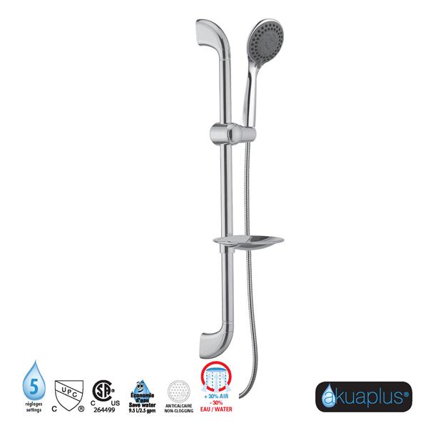 akuaplus® Adjustable Hand Shower Rail 5 Settings Chrome SLD31202 RONA