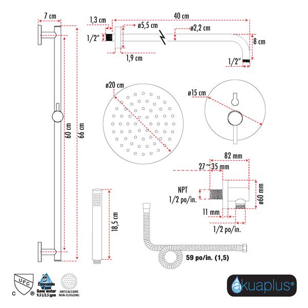 Ensemble de douche Elite de akuaplus®, noir mat