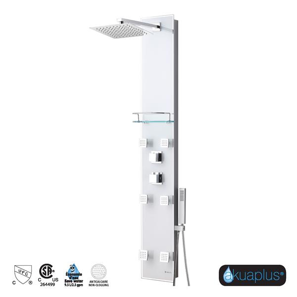 Image of AkuaplusÂ® | Akuaplus Zara White Tempered Glass Shower Panel With 6 Body Jets, Brass | Rona