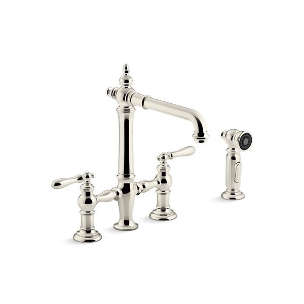 KOHLER Artifacts 2-Handle Polished Nickel High-Arc Kitchen Sink Faucet