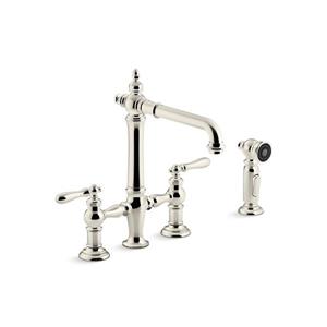 KOHLER Artifacts 2-Handle Polished Nickel High-Arc Kitchen Sink Faucet